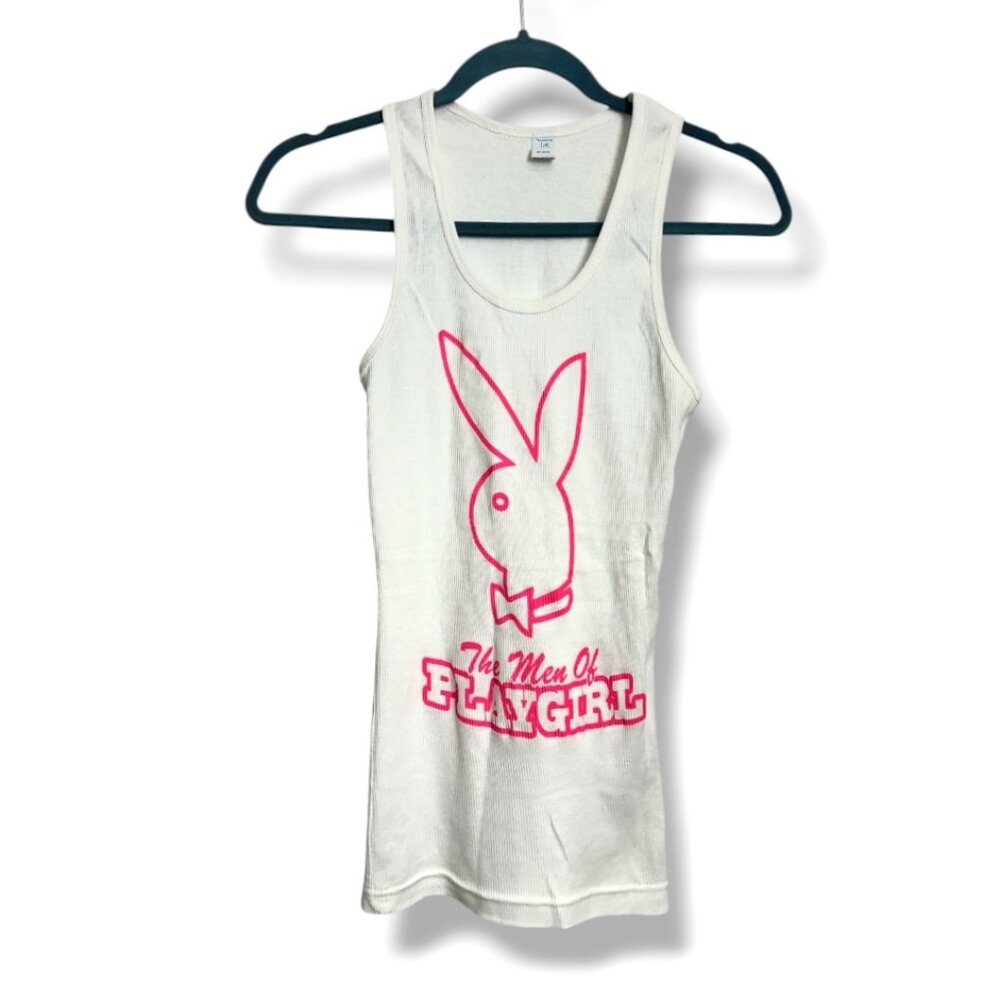 Vintage Y2K Playgirl White Ribbed Fitted Tank Top Women's Size Medium Baddie